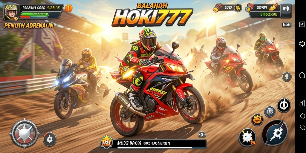 Tampilan gameplay HOKI777 yang mendebarkan saat balapan motor.