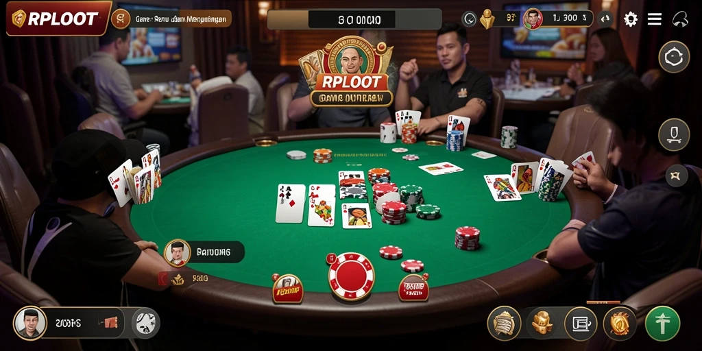 Tampilan utama gameplay RPLOOT dengan pemain yang berkompetisi di meja poker.