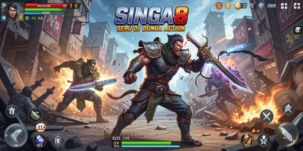 Screenshot SINGA8 menampilkan aksi pertarungan yang mendebarkan.