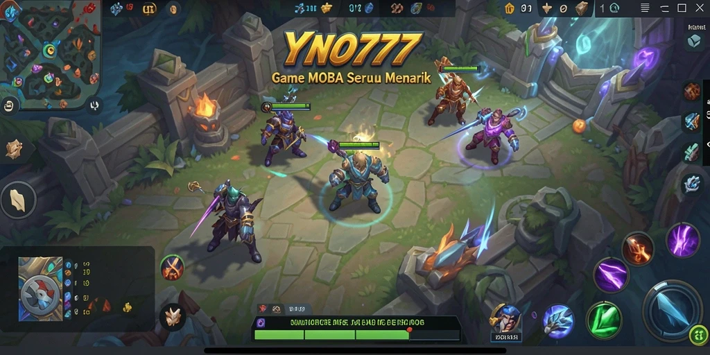 Screenshot gameplay YONO777 menampilkan aksi seru dan strategi tim dalam permainan MOBA.