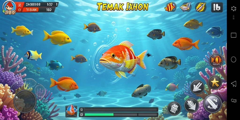 Screenshot gameplay ZK988 menampilkan aksi menembak ikan yang mengasyikkan.